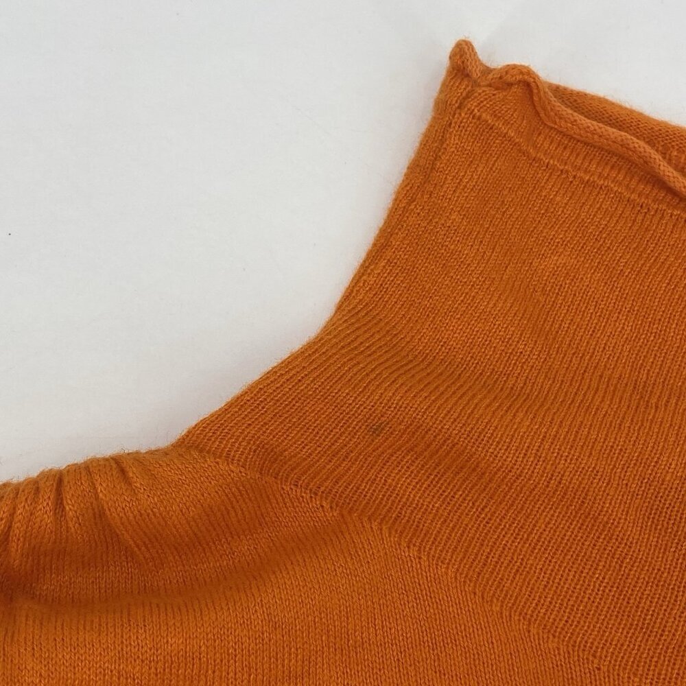 Zara Size L Ruched Long Sleeve Knit Cropped Top Orange Mock Neck Viscose Linen - Picture 6 of 12